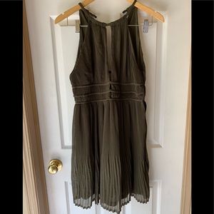H&M pleated keyhole mini dress size 12 army green